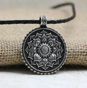Tibet Spiritual Lotus Flower Mandala Necklace Pendant Necklaces My Style, My Dream Leather 
