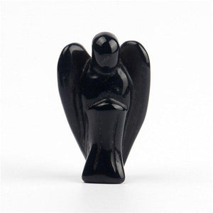 Natural Stone Carved Angel Healing Crystal Figurines & Miniatures YWG Store Black Obsidian 