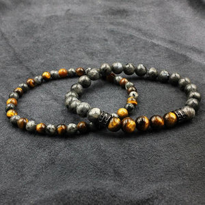 2 PCS Tiger Eye Stone Beads Labradorite Bracelet Set NOROONI Store Black 16cm 