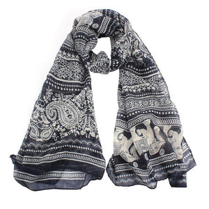 Elephant Printed Long Scarf Scarves Sunflower's Home Blue 
