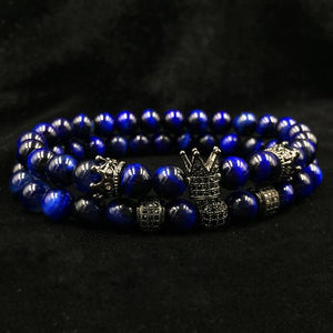 2 pcs Luxury Natural Tiger Eye Stone Bracelets NOROONI Store Blue 16cm 