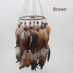 Feather Chandelier style Dreamcatcher Wind Chimes & Hanging Decorations Jennifer's treasures Brown 