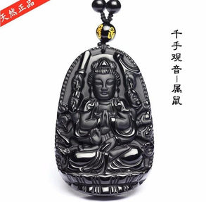 All Natural Black Polished Obsidian Carved Buddha Pendants RongDe Store C 