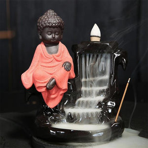 Calming Staggered Waterfall and Buddha Incense Burner TINYPRICE Store Red 