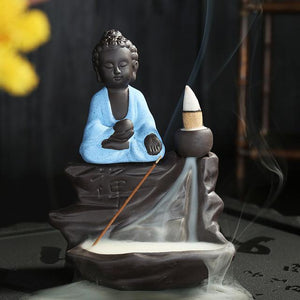 Praying little Buddha Back flow Incense Burner TINYPRICE Store Blue Buddha 