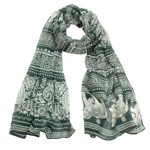Elephant Printed Long Scarf Scarves Sunflower's Home Green 