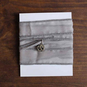 Tibetan Buddhism Handmade Lucky Sari Ribbon Wrap Bracelet with Om Charm Wrap Bracelets Eastisan Store Grey 