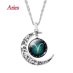 Crescent Moon Zodiac Necklace Pendant Necklaces There Aries 