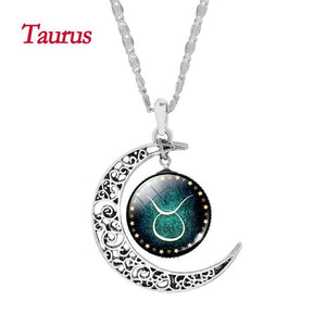 Crescent Moon Zodiac Necklace Pendant Necklaces There Taurus 