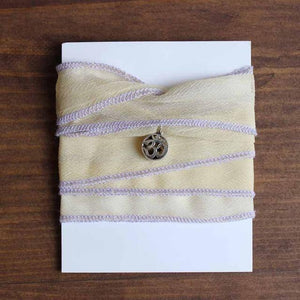 Tibetan Buddhism Handmade Lucky Sari Ribbon Wrap Bracelet with Om Charm Wrap Bracelets Eastisan Store Melon 
