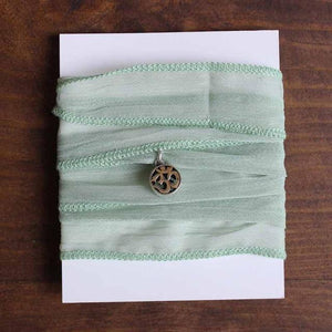 Tibetan Buddhism Handmade Lucky Sari Ribbon Wrap Bracelet with Om Charm Wrap Bracelets Eastisan Store Mint 