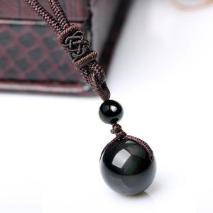 Black Obsidian Rainbow Eye Beads Necklace Pendants LOVE WARM STORE 
