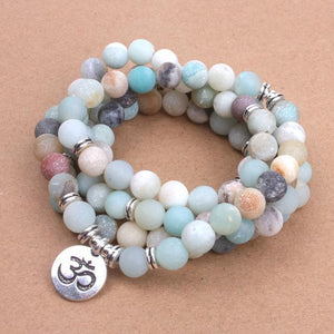 Frosted Natural Amazonite Beads Mala Xin Xin Fashion JEWELRY OM 