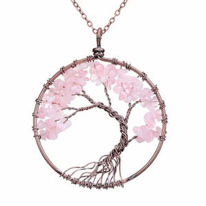 7 Chakra Tree Of Life Pendant Necklace Pendant Necklaces sedmart Official Store Pink Crystal 