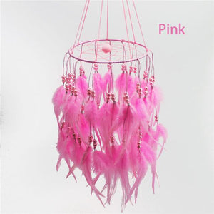 Feather Chandelier style Dreamcatcher Wind Chimes & Hanging Decorations Jennifer's treasures Pink 