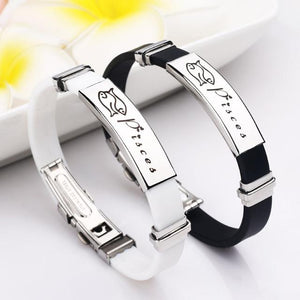 Stylish 12 Constellations Stainless Steel Bracelets Charm Bracelets liujun Official Store Pisces White 