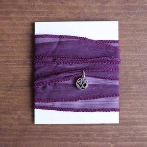 Tibetan Buddhism Handmade Lucky Sari Ribbon Wrap Bracelet with Om Charm Wrap Bracelets Eastisan Store Purple 
