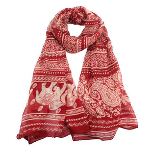 Elephant Printed Long Scarf Scarves Sunflower's Home Red 
