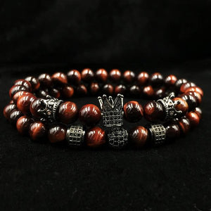 2 pcs Luxury Natural Tiger Eye Stone Bracelets NOROONI Store Red 16cm 
