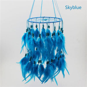 Feather Chandelier style Dreamcatcher Wind Chimes & Hanging Decorations Jennifer's treasures Sky Blue 