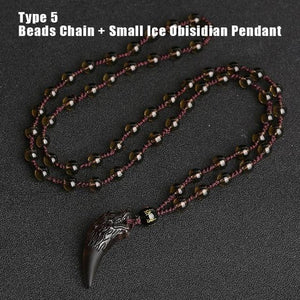 Natural Black And Ice Obsidian Wolf Tooth Amulet Necklace GQTorch Jewelry Store Small Ice Chain 