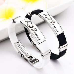 Stylish 12 Constellations Stainless Steel Bracelets Charm Bracelets liujun Official Store Taurus White 