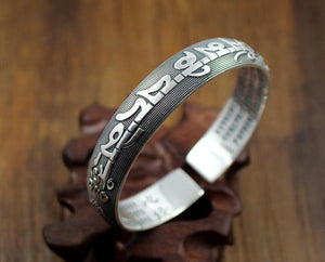 Tibetan Thai silver 6 True Word Mantra Bracelet Wrap Bracelets LKO Official Store Dark Silver 