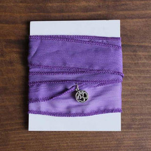 Tibetan Buddhism Handmade Lucky Sari Ribbon Wrap Bracelet with Om Charm Wrap Bracelets Eastisan Store Violet 