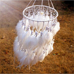 Feather Chandelier style Dreamcatcher Wind Chimes & Hanging Decorations Jennifer's treasures White 