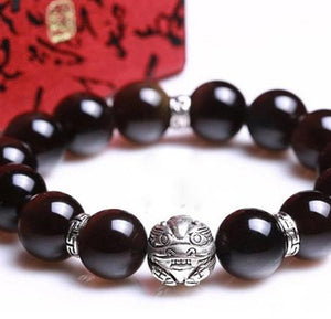 Natural Obsidian Beads Charms 925 Sterling Silver Bracelet Strand Bracelets GQTorch Jewelry Store With Brave Troops 