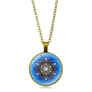 Sacred Geometry Glowing Pendant Necklace Glass Cabochon Store Gold 