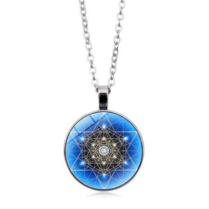 Sacred Geometry Glowing Pendant Necklace Glass Cabochon Store Silver 