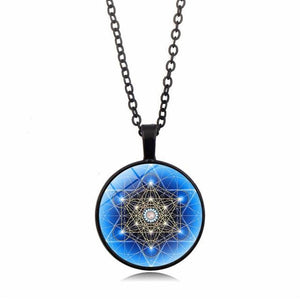 Sacred Geometry Glowing Pendant Necklace Glass Cabochon Store Black 
