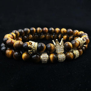 2 pcs Luxury Natural Tiger Eye Stone Bracelets NOROONI Store Yellow 16cm 