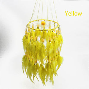 Feather Chandelier style Dreamcatcher Wind Chimes & Hanging Decorations Jennifer's treasures Yellow 