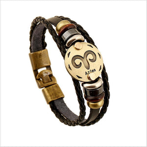 Unique Zodiac Constellation Leather Bronze Bracelet Charm Bracelets zenshopworld Aries 