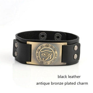 Eye of Horus Protection Leather Bracelet Dawapara Official Store Black 