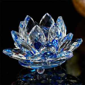 Feng Shui Crystal Lotus Flower Figurines & Miniatures HC Arts&Crafts Store Blue 