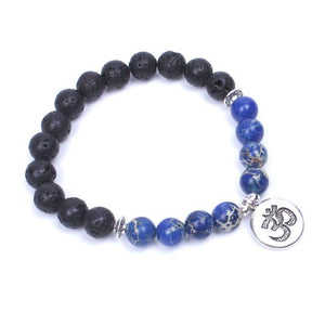 Lava stone Tibetan silver OM charm Energy Bracelet Strand Bracelets Xin Xin Fashion JEWELRY Blue 