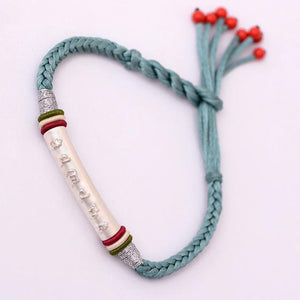 Tibetan Braided Rope Silver Mantra Bracelet Strand Bracelets LKO Official Store Blue 