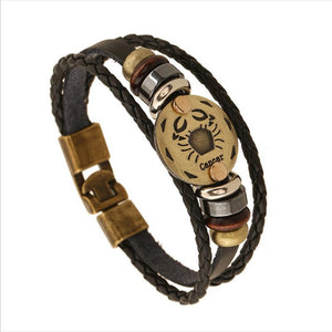 Unique Zodiac Constellation Leather Bronze Bracelet Charm Bracelets zenshopworld Cancer 