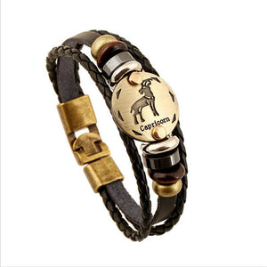 Unique Zodiac Constellation Leather Bronze Bracelet Charm Bracelets zenshopworld Capricorn 