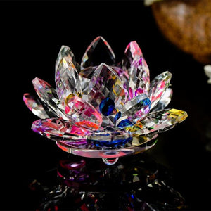 Feng Shui Crystal Lotus Flower Figurines & Miniatures HC Arts&Crafts Store Colorful 