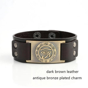 Eye of Horus Protection Leather Bracelet Dawapara Official Store Dark brown 