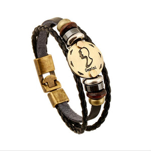 Unique Zodiac Constellation Leather Bronze Bracelet Charm Bracelets zenshopworld Gemini 