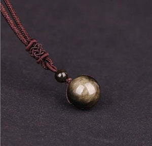 Knotted Rope Natural Stone Balance and Healing Necklace Pendants LOVE WARM STORE Gold obsidian 
