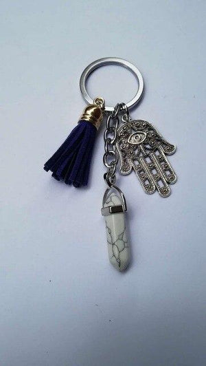 Healing Crystals and Hand of Fatima Keychain Key Chains Global Sourcing Union gray 