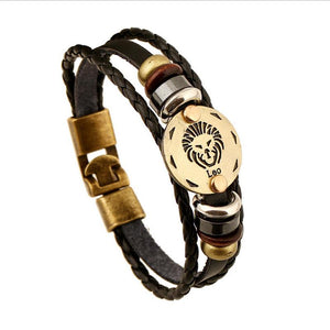 Unique Zodiac Constellation Leather Bronze Bracelet Charm Bracelets zenshopworld Leo 