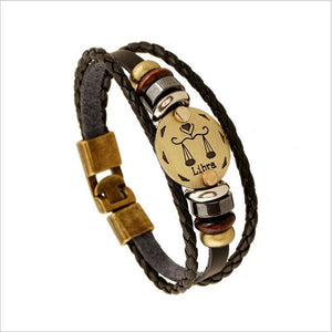 Unique Zodiac Constellation Leather Bronze Bracelet Charm Bracelets zenshopworld Libra 