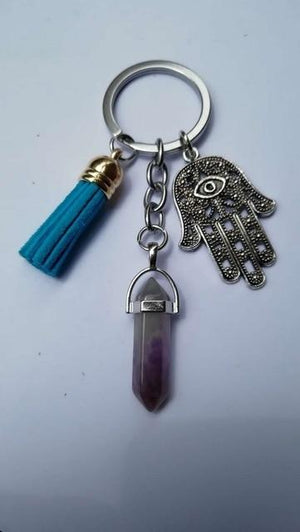 Healing Crystals and Hand of Fatima Keychain Key Chains Global Sourcing Union light purple 